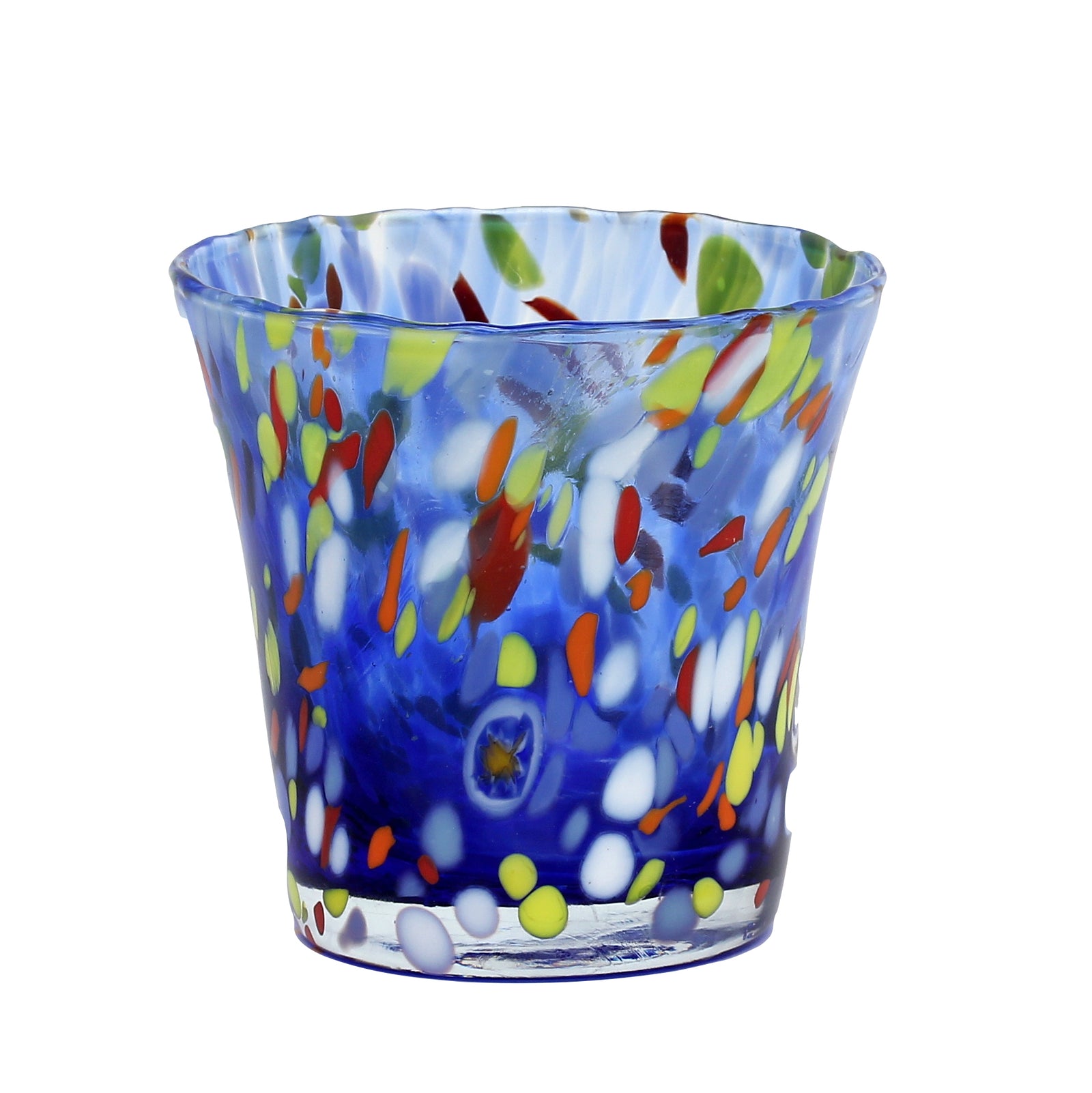 MURANO MURRINA STYLE: Drinkware Flared Tumbler fully hand made (Blue Mix) - Artistica.com