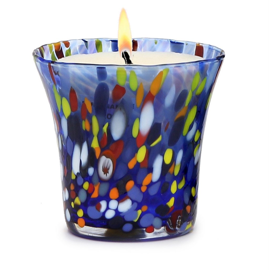 ITALIAN GLASS: Murano Style Flared Candle (Blue Mix) - Artistica.com