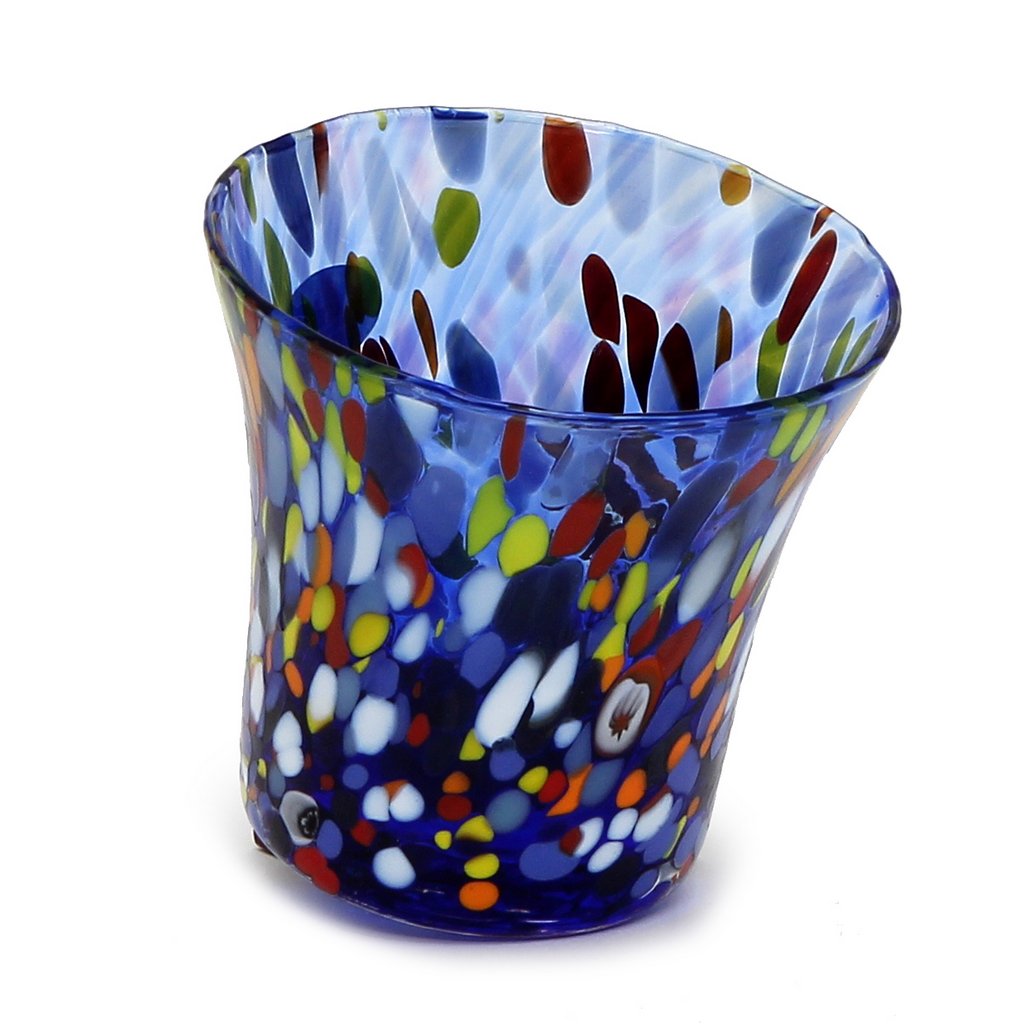 ITALIAN GLASS: Murano Style Flared Candle (Blue Mix) - Artistica.com