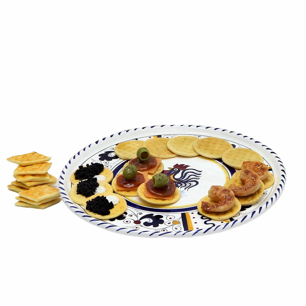 ORVIETO BLUE ROOSTER: Deruta Pizza Plate - Cake or Cheese Platter. [R] - Artistica.com