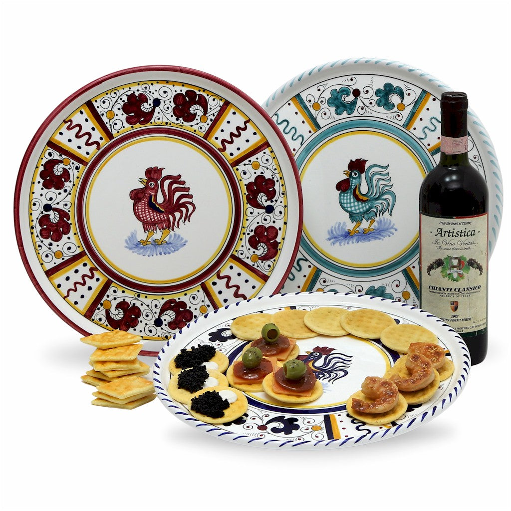 ORVIETO RED ROOSTER: Deruta Pizza Plate - Cake or Cheese Platter. - Artistica.com