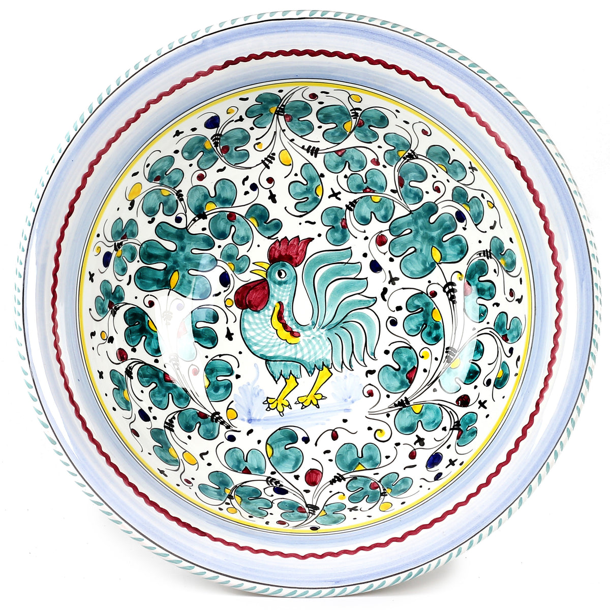 ORVIETO GREEN ROOSTER: Large Pasta/Salad Serving Bowl - Artistica.com