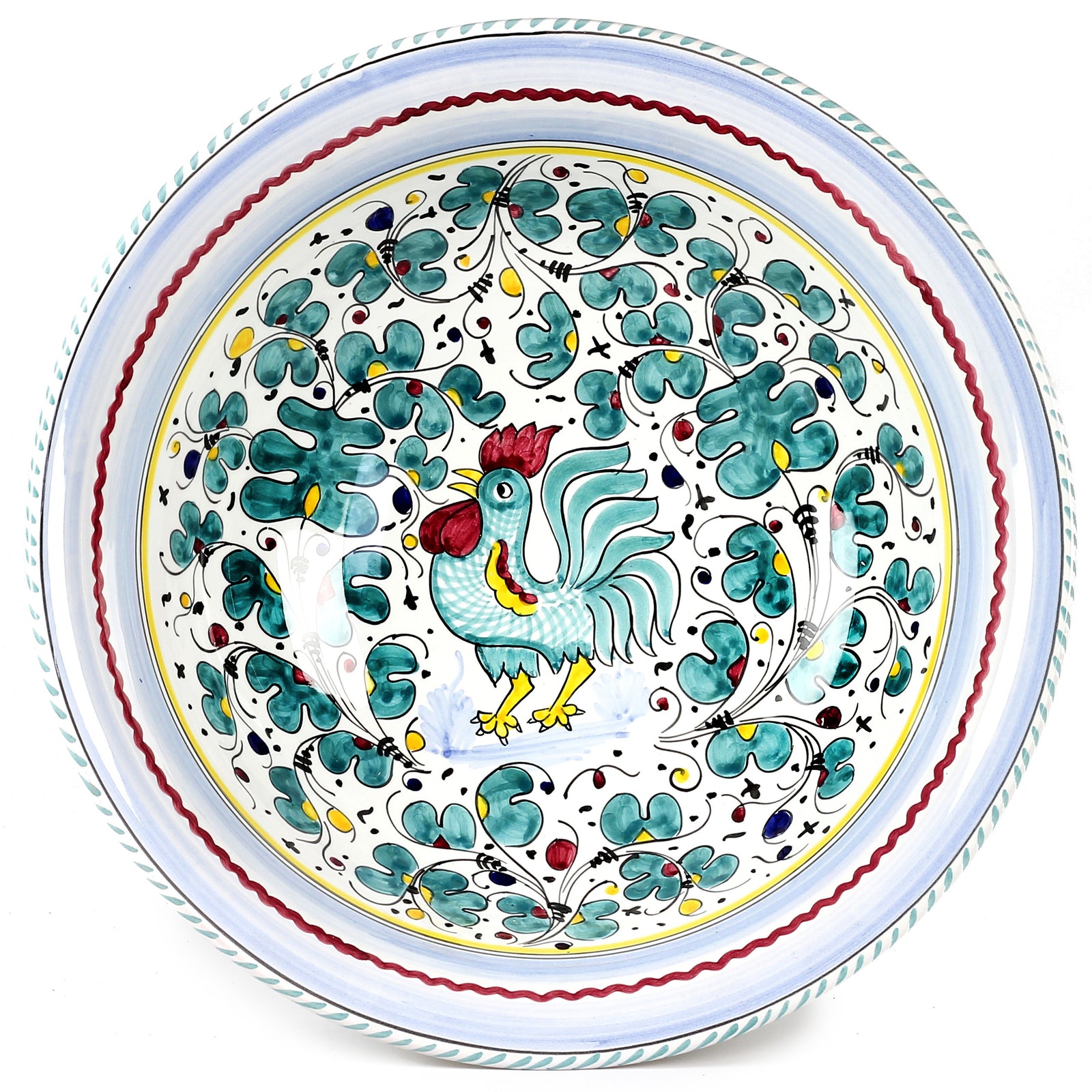 ORVIETO GREEN ROOSTER: Large Pasta/Salad Serving Bowl - Artistica.com