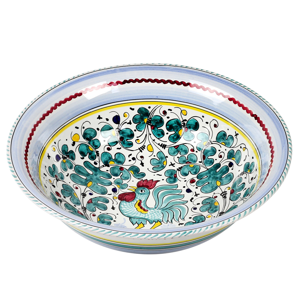 ORVIETO GREEN ROOSTER: Large Pasta/Salad Serving Bowl - Artistica.com