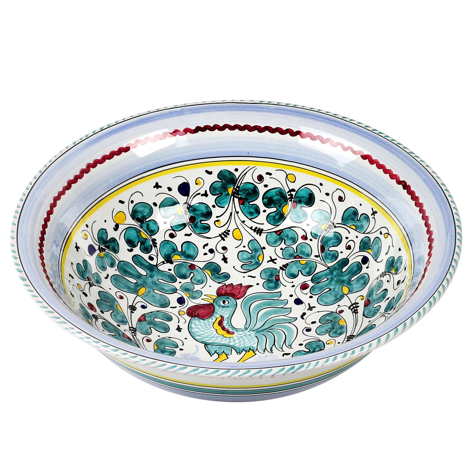 ORVIETO GREEN ROOSTER: Large Pasta/Salad Serving Bowl - Artistica.com