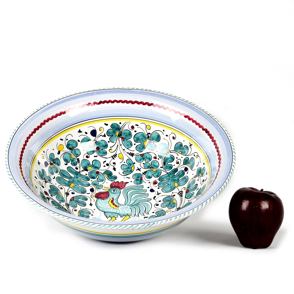 ORVIETO GREEN ROOSTER: Large Pasta/Salad Serving Bowl - Artistica.com