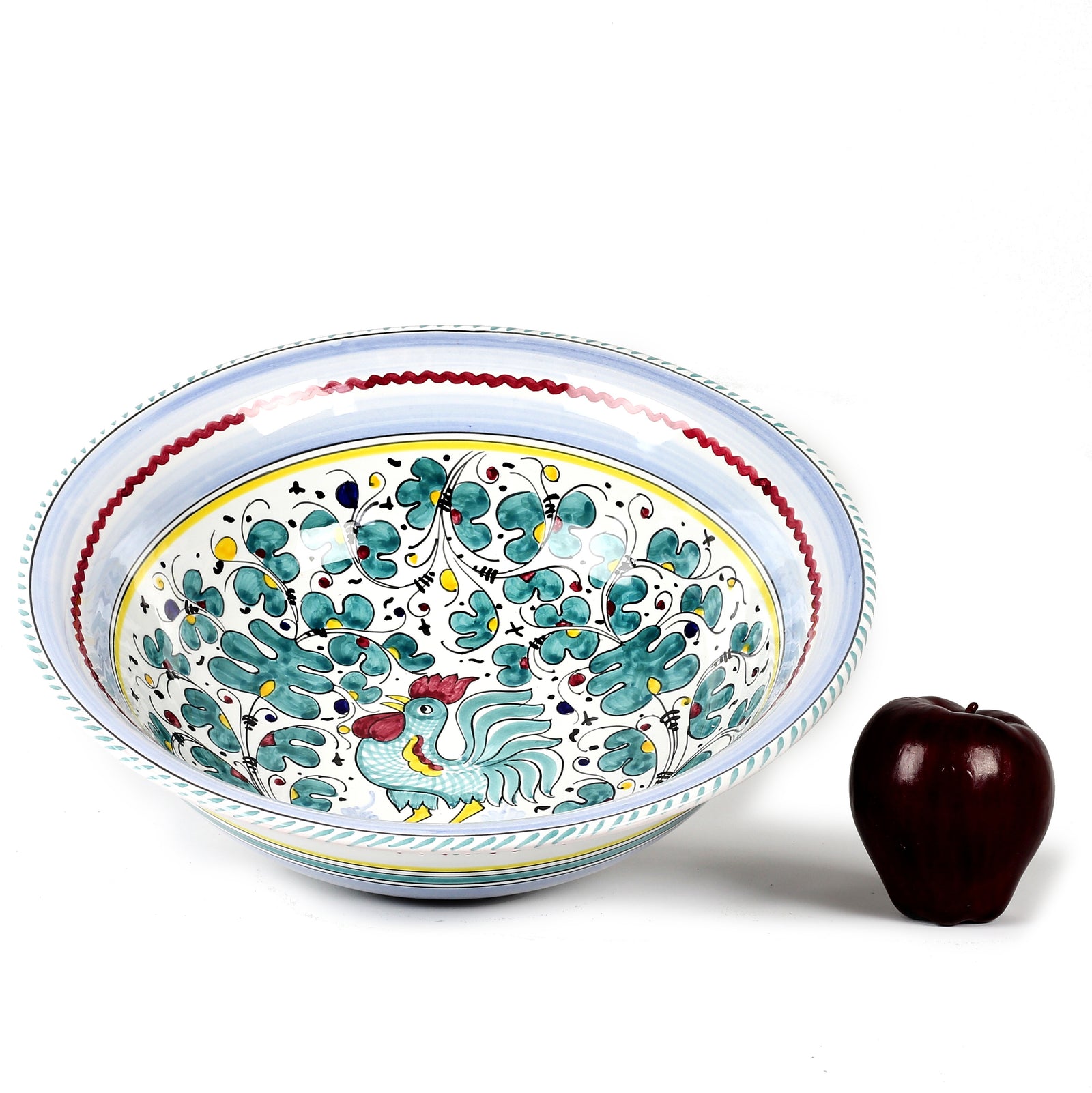 ORVIETO GREEN ROOSTER: Large Pasta/Salad Serving Bowl - Artistica.com