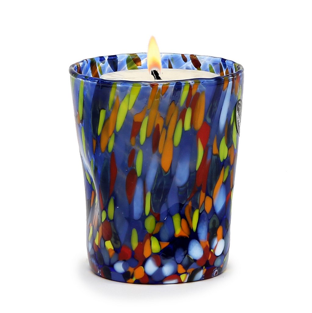 ITALIAN GLASS: Murano Style Crumpled Candle (Blue Mix) - Artistica.com