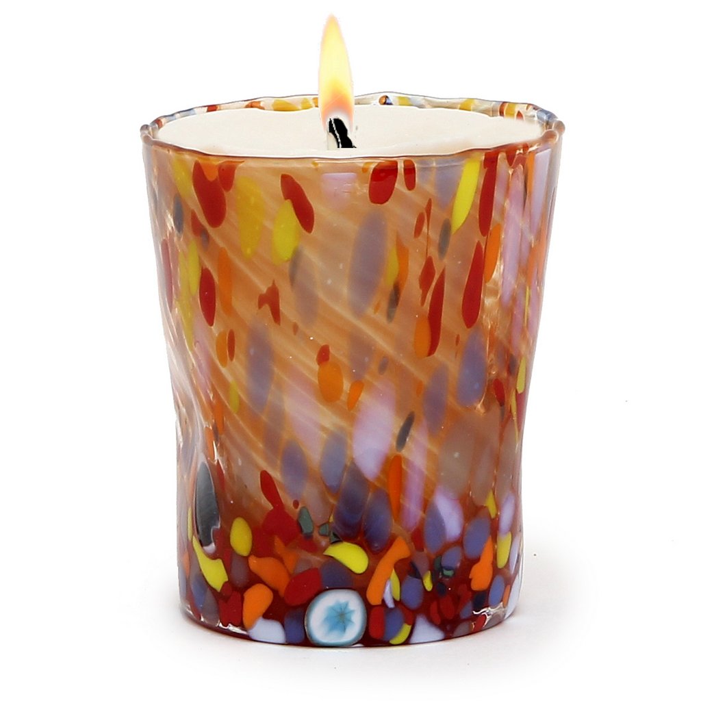 ITALIAN GLASS: Murano Style Crumpled Candle (Red Mix) - Artistica.com