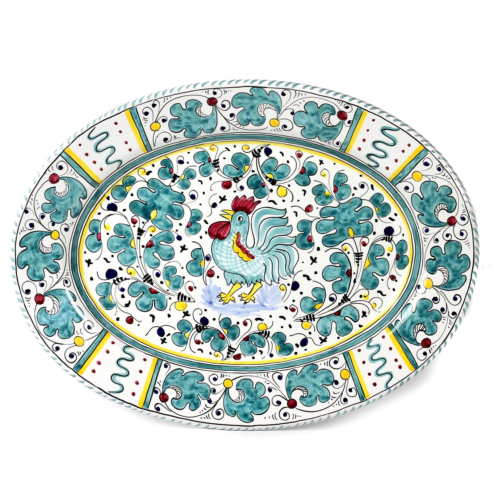ORVIETO GREEN ROOSTER: Large Oval Platter - Artistica.com