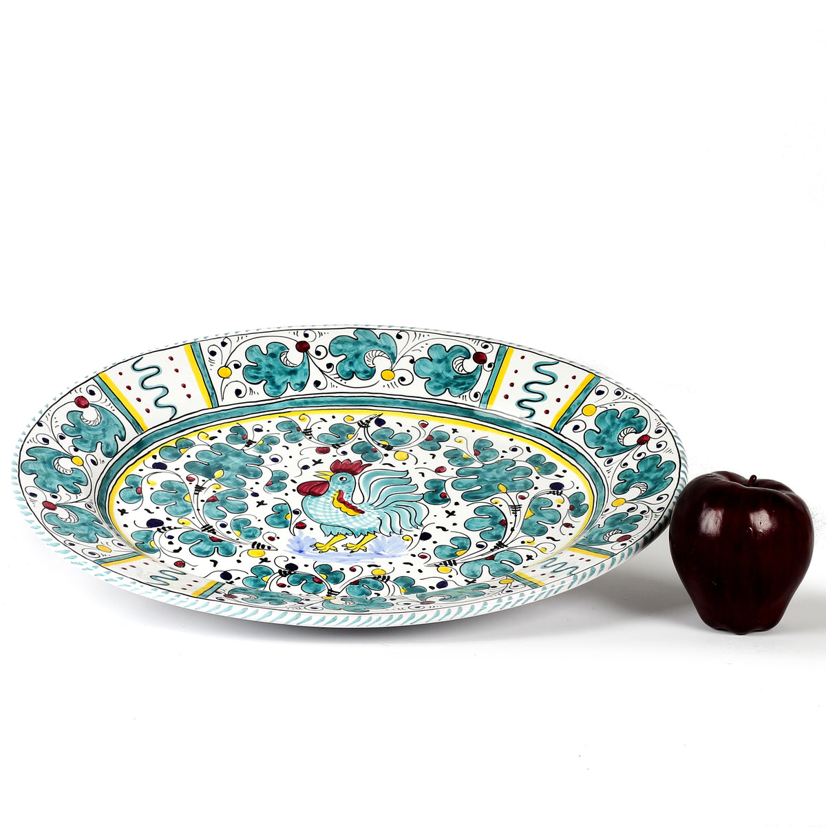 ORVIETO GREEN ROOSTER: Large Oval Platter - Artistica.com