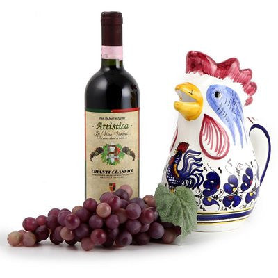 ORVIETO BLUE ROOSTER: Rooster of Fortune Pitcher (1 Liter 34 Oz 1 Qt) - Artistica.com