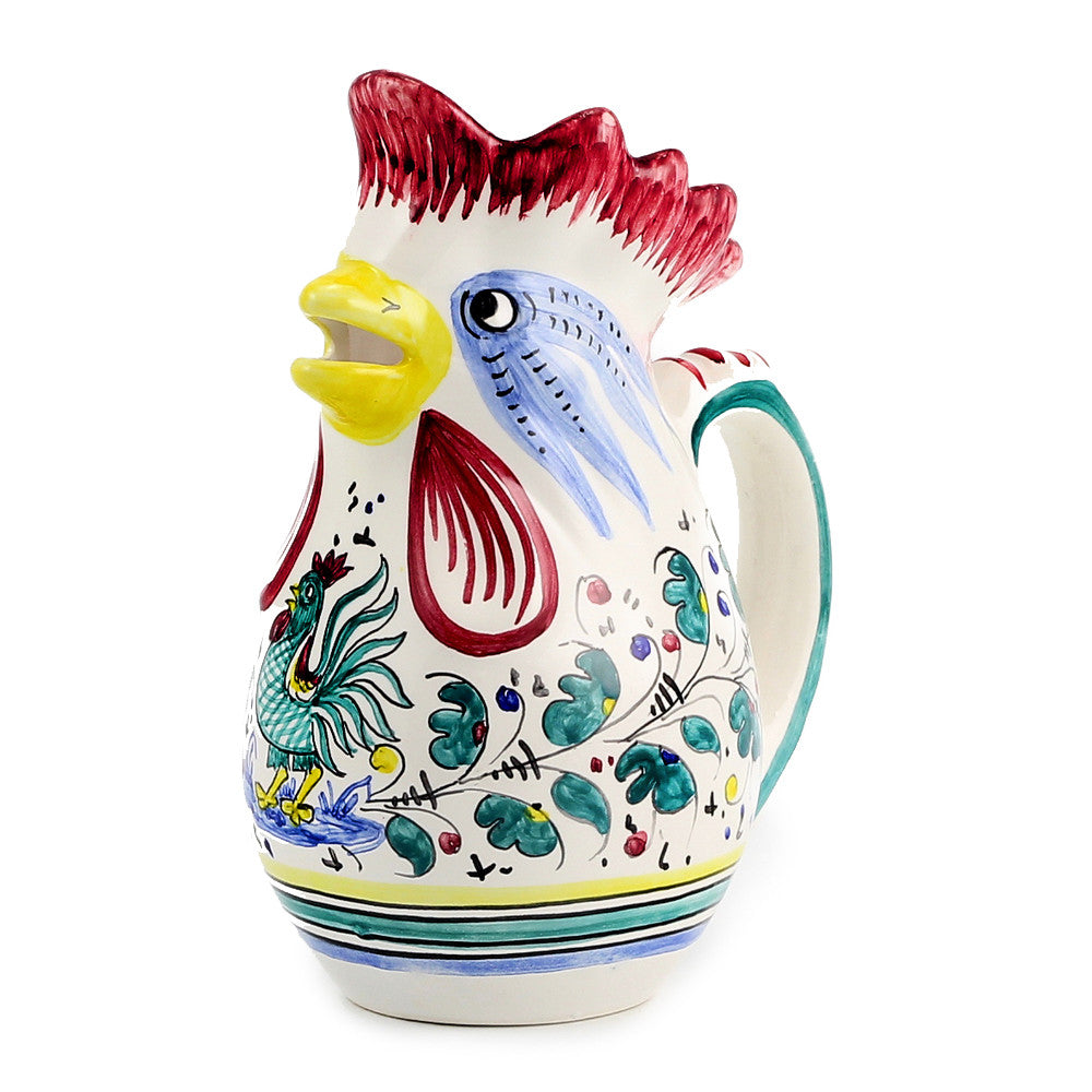 ORVIETO GREEN ROOSTER: Rooster of Fortune pitcher (1 Liter 34 Oz 1 Qt) - Artistica.com