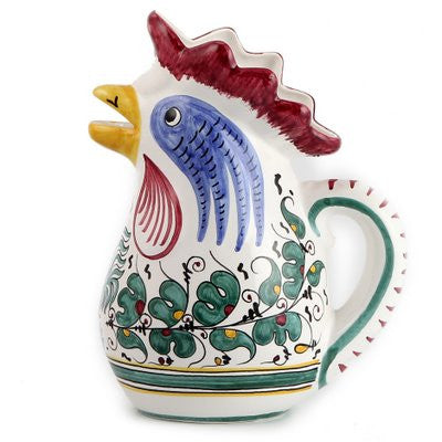 ORVIETO GREEN ROOSTER: Rooster of Fortune pitcher (1 Liter 34 Oz 1 Qt) - Artistica.com