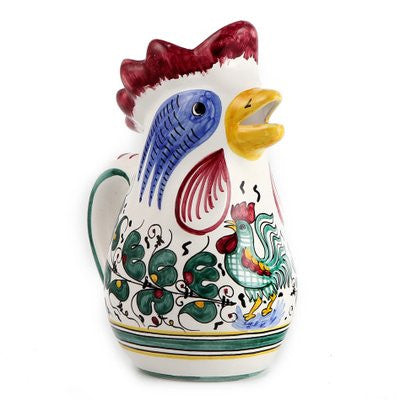 ORVIETO GREEN ROOSTER: Rooster of Fortune pitcher (1 Liter 34 Oz 1 Qt) - Artistica.com