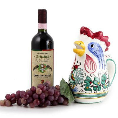 ORVIETO GREEN ROOSTER: Rooster of Fortune pitcher (1 Liter 34 Oz 1 Qt) - Artistica.com