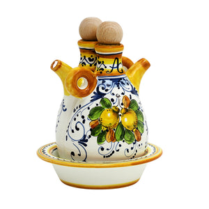 LIMONCINI: 'The Better Half' Oil and Vinegar set with tray/saucer - Artistica.com