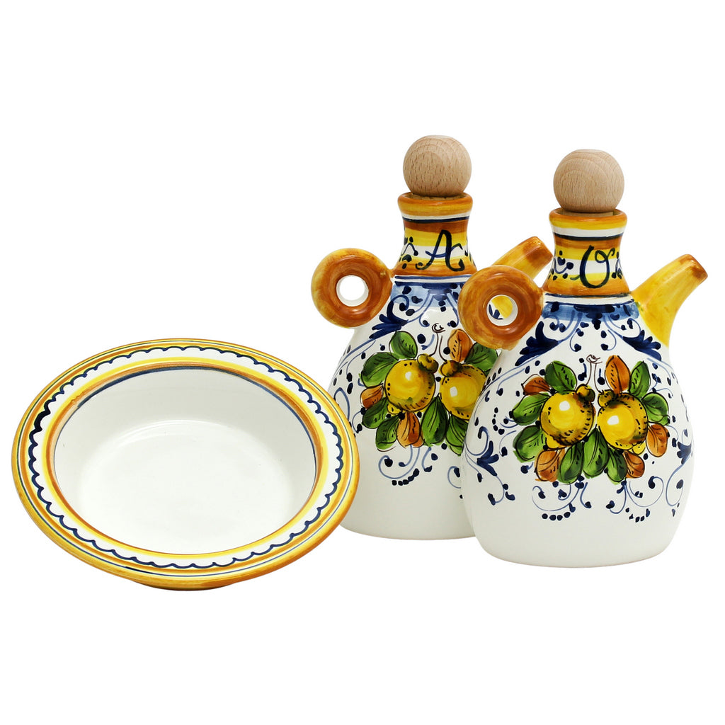 LIMONCINI: 'The Better Half' Oil and Vinegar set with tray/saucer - Artistica.com