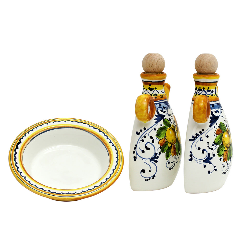 LIMONCINI: 'The Better Half' Oil and Vinegar set with tray/saucer - Artistica.com