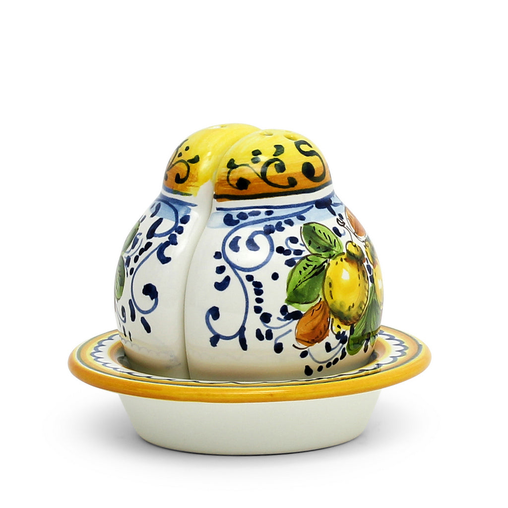 LIMONCINI: &#39;The Better Half&#39; Salt and Pepper set with tray/saucer - Artistica.com