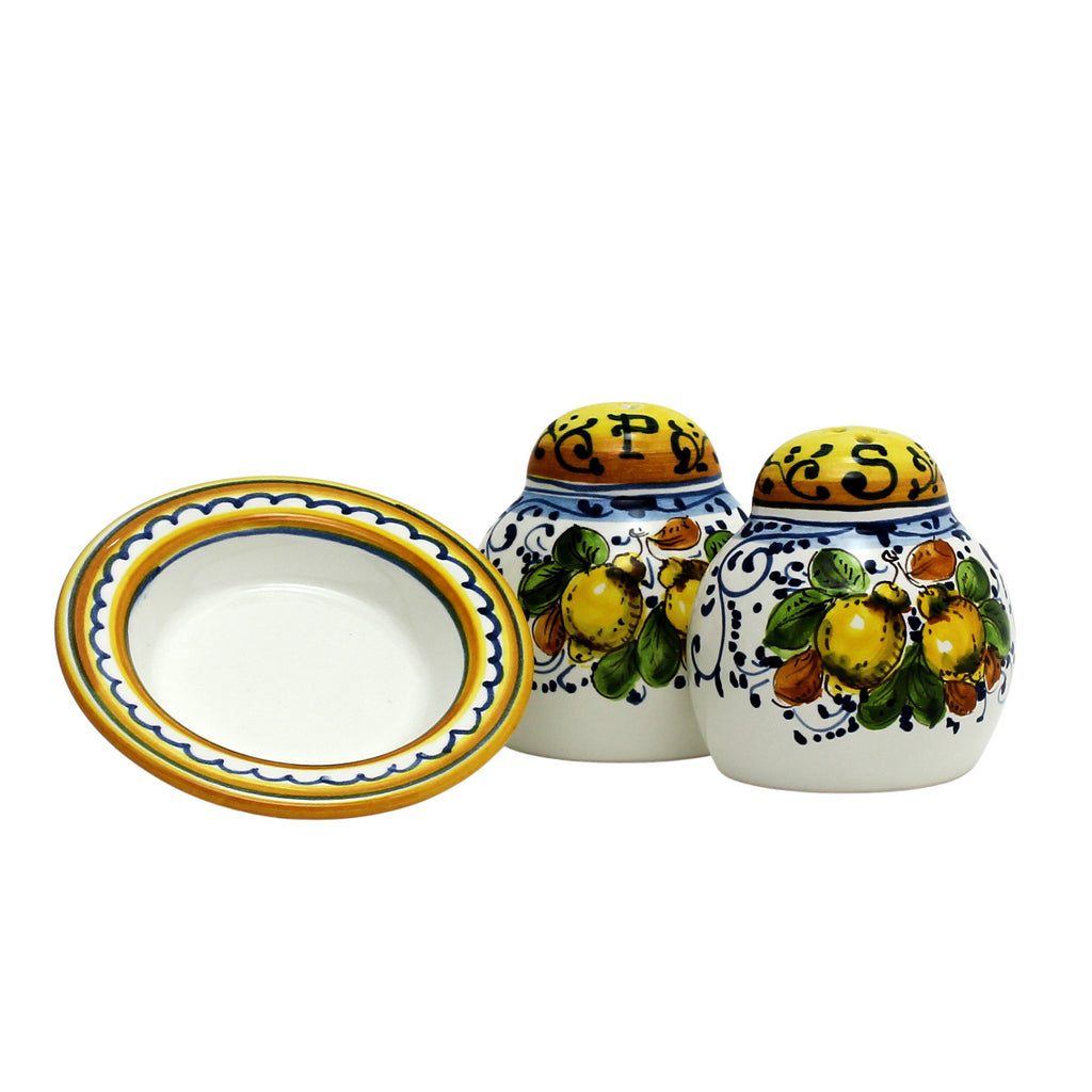 LIMONCINI: 'The Better Half' Salt and Pepper set with tray/saucer - Artistica.com
