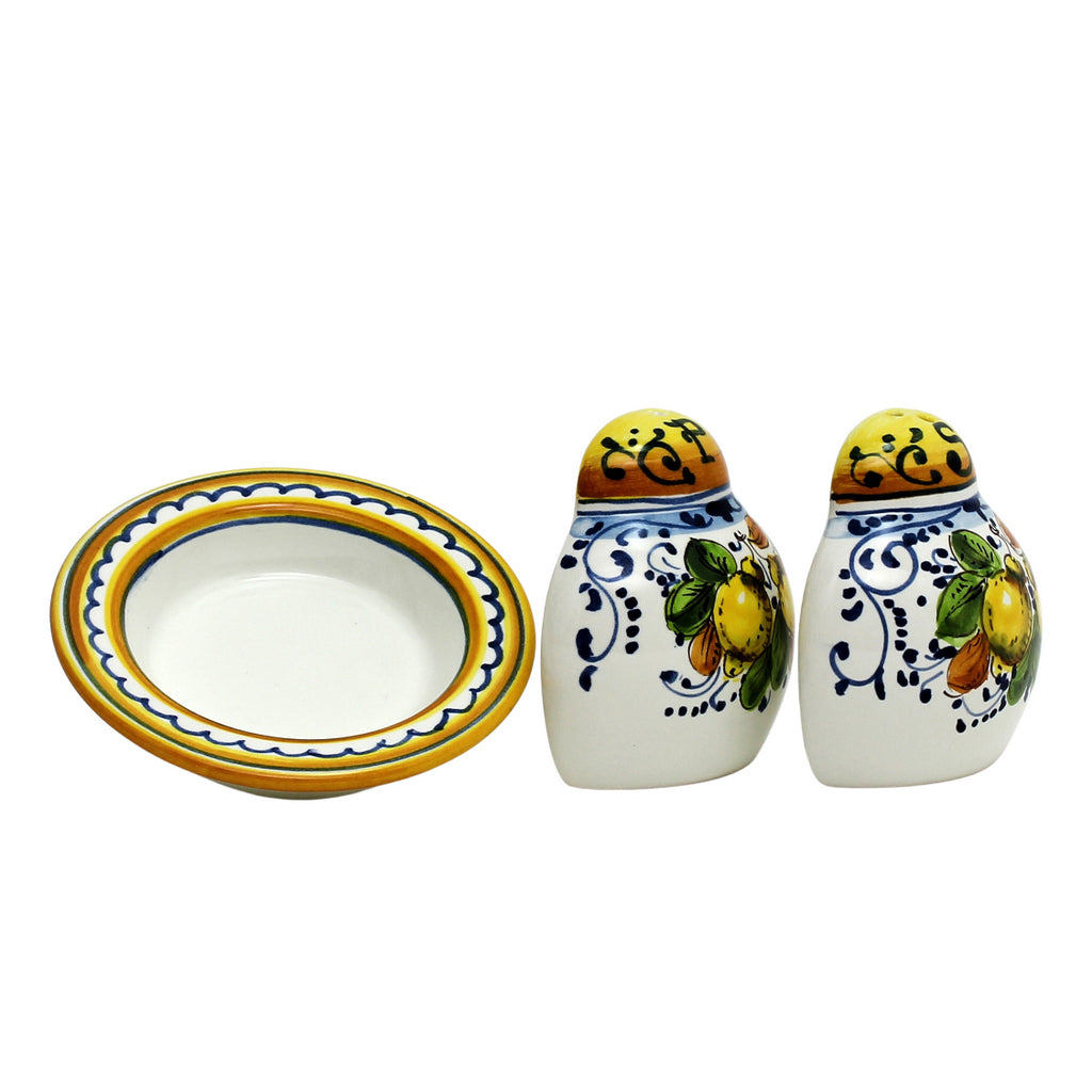 LIMONCINI: 'The Better Half' Salt and Pepper set with tray/saucer - Artistica.com