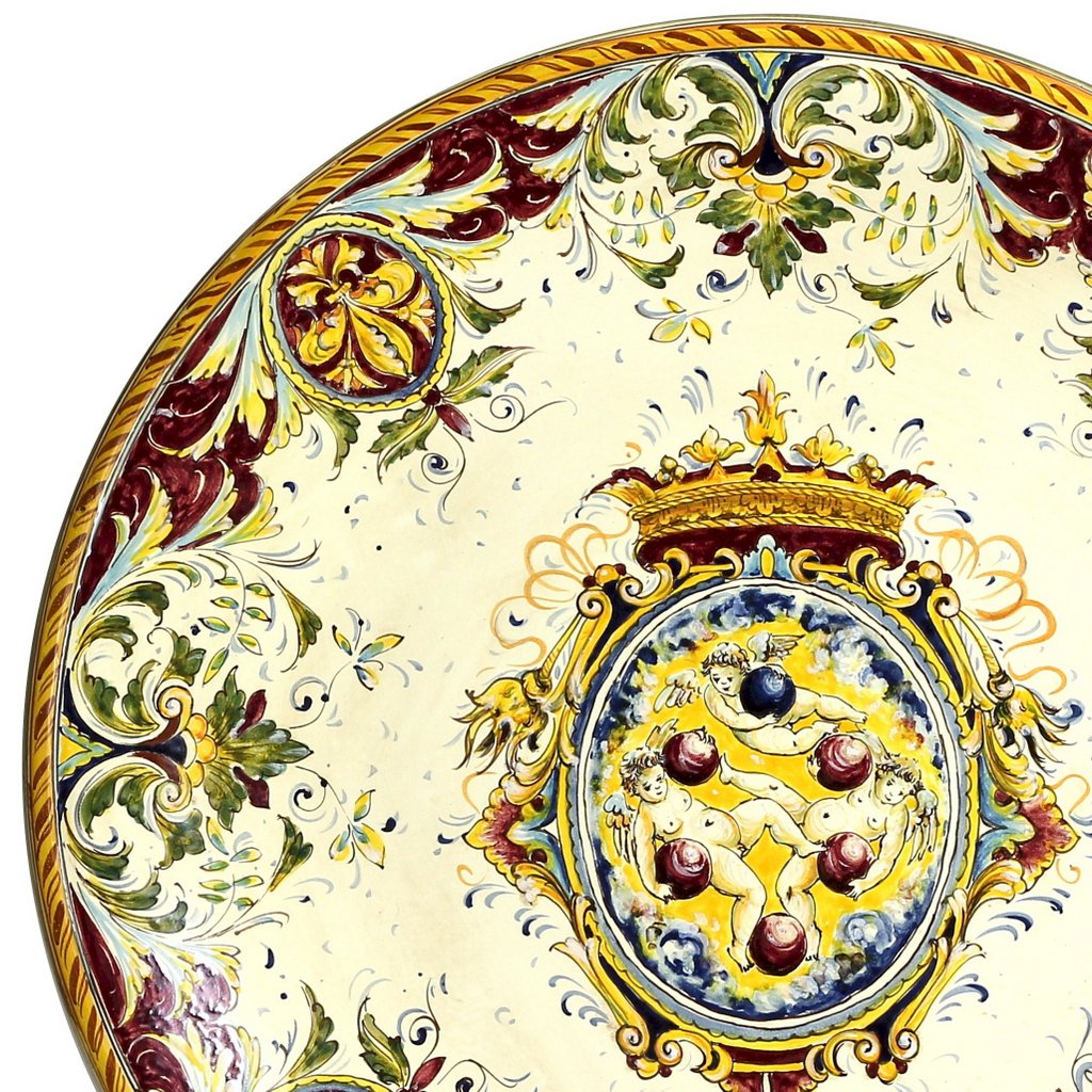 MAJOLICA MEDICI: Wall Plate with DeMedici Five Balls Crest (24D) - Artistica.com
