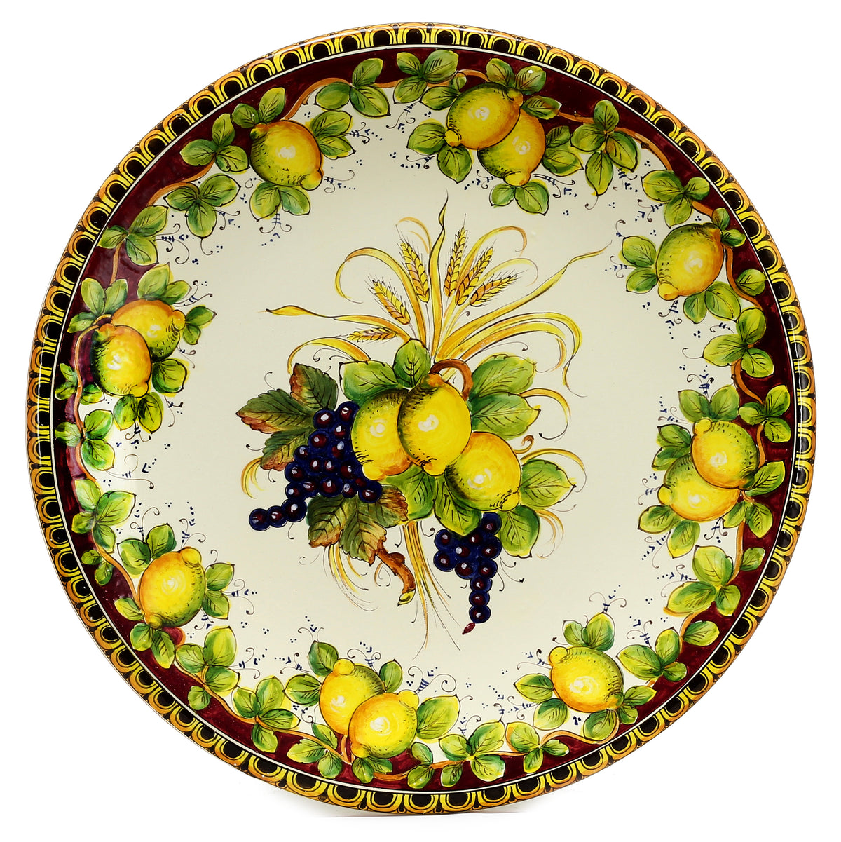 MAJOLICA TOSCANA: Wall Plate with Lemons F. Bordeuax and Fruit Center (28D) - Artistica.com