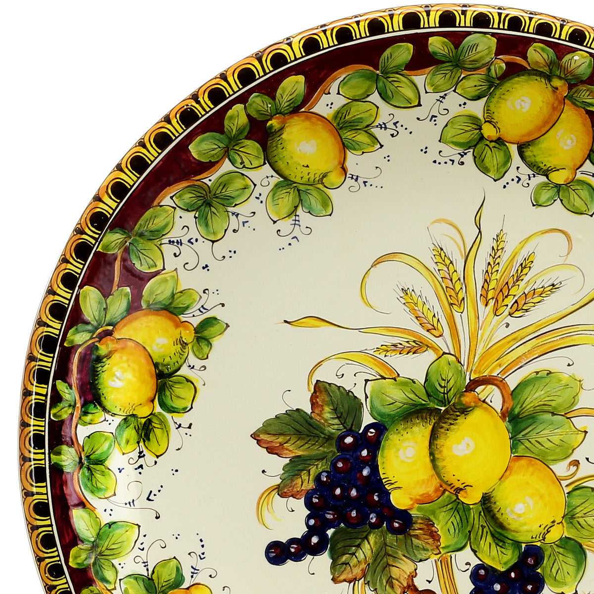 MAJOLICA TOSCANA: Wall Plate with Lemons F. Bordeuax and Fruit Center (28D) - Artistica.com