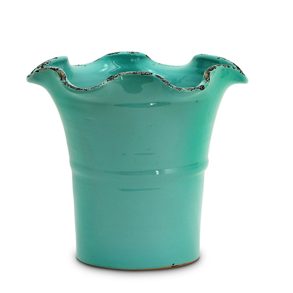 SCAVO Giardini Garden: Large Planter Vase with fluted rim AQUA Tiffany Teal - Artistica.com