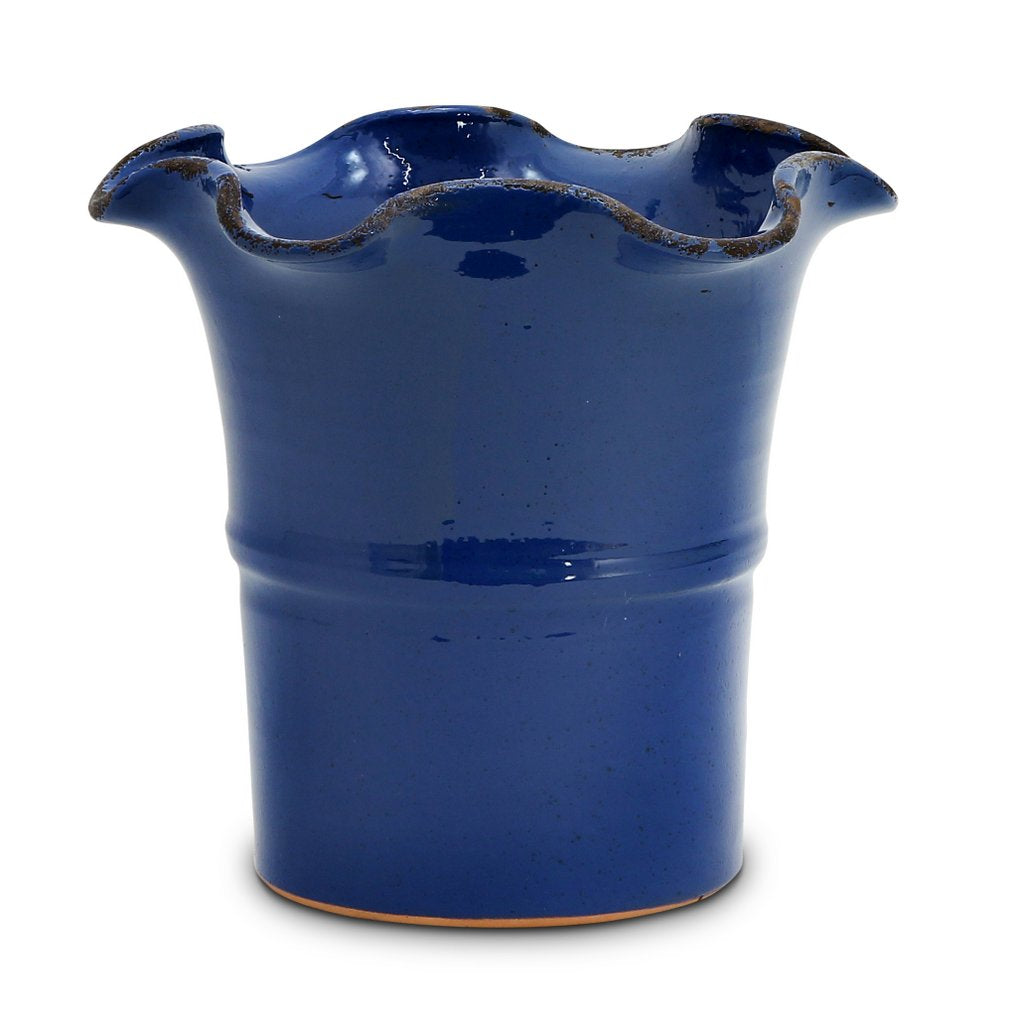 SCAVO Giardini Garden: Large Planter Vase with fluted rim &#39;AVIATOR&#39; Dark Blue - Artistica.com