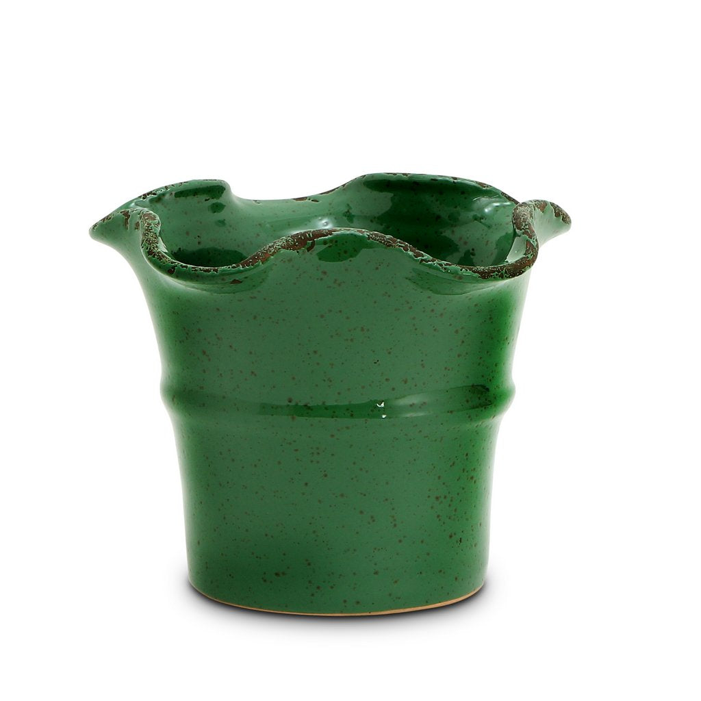 SCAVO Giardini Garden: Medium Planter Vase with fluted rim 'VERDE PRATO' Dark Green - Artistica.com