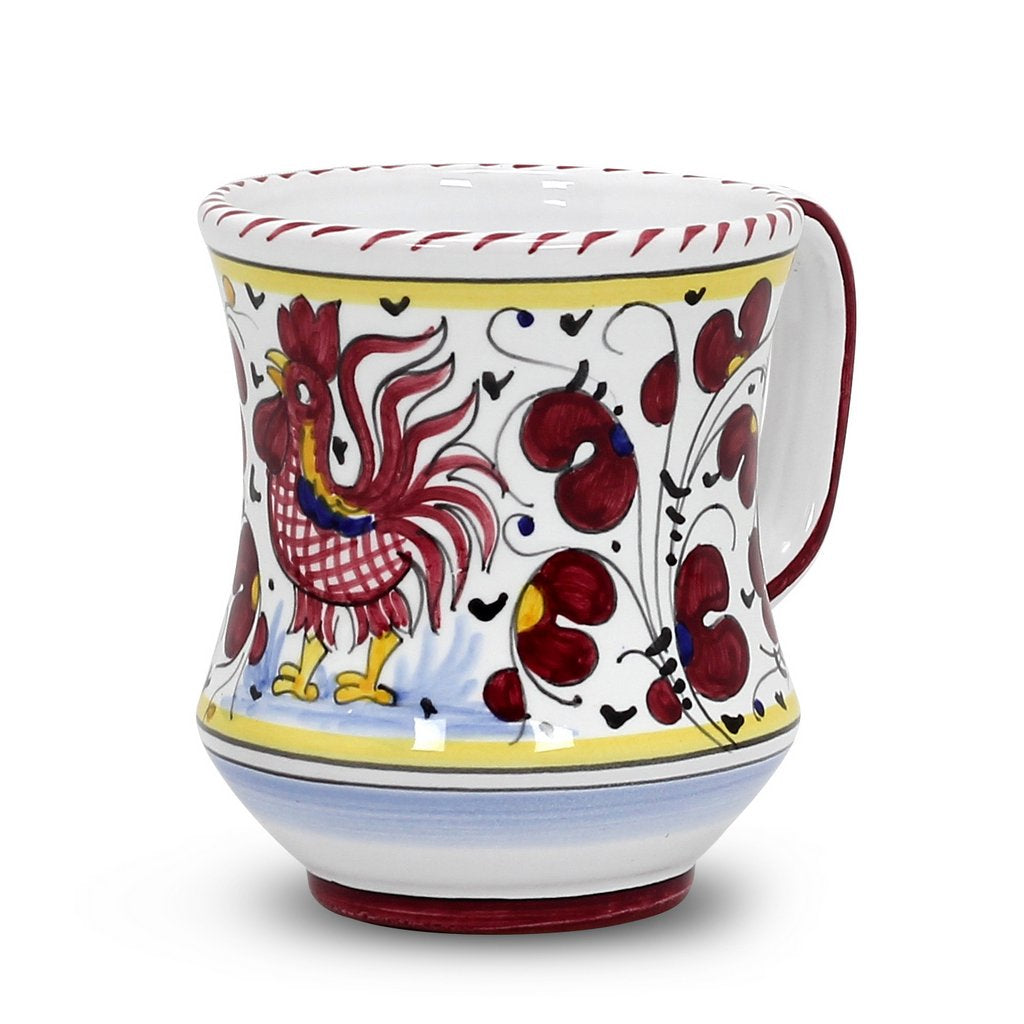 ORVIETO RED ROOSTER: Concave Deluxe Mug (12 Oz.) [STRIPED RIM] - Artistica.com