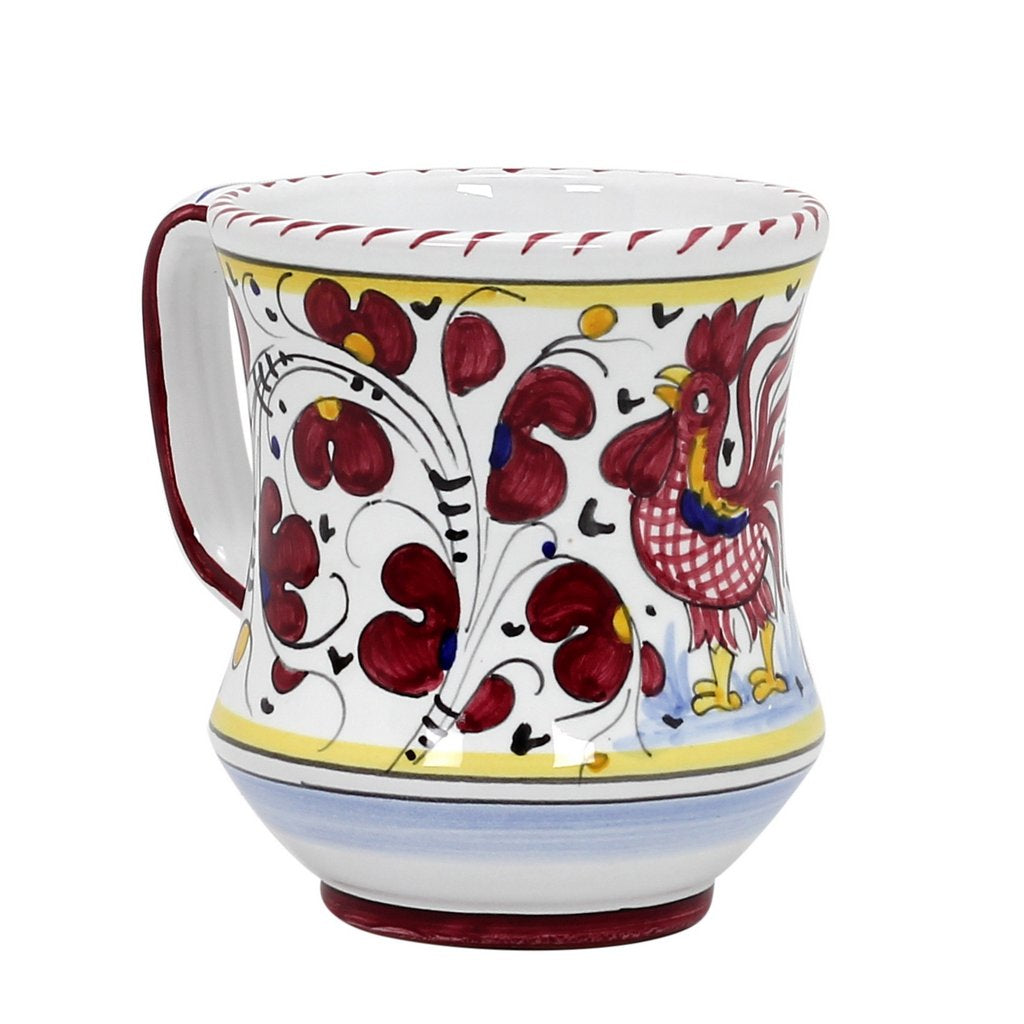 ORVIETO RED ROOSTER: Concave Deluxe Mug (12 Oz.) [STRIPED RIM] - Artistica.com