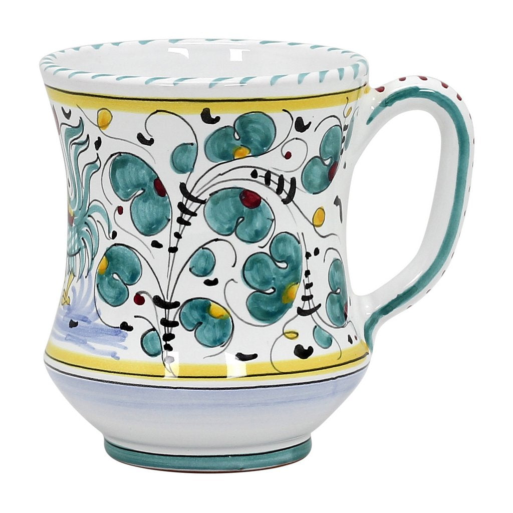 ORVIETO GREEN ROOSTER: Concave Deluxe Large Mug (17 Oz.) [R] - Artistica.com