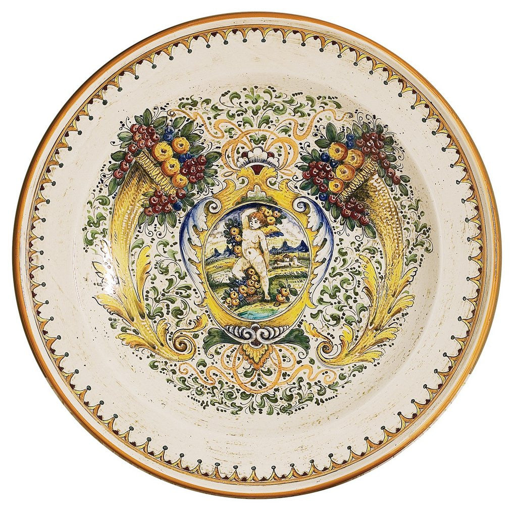 MAJOLICA: Large renaissance wall plate Cornucopia (26D) - Artistica.com