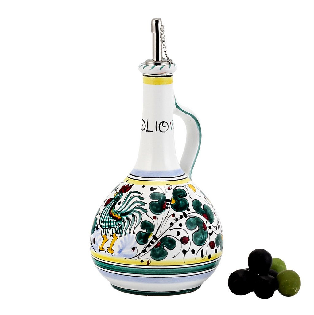ORVIETO GREEN ROOSTER: Olive Oil Bottle Dispenser Deluxe - Artistica.com