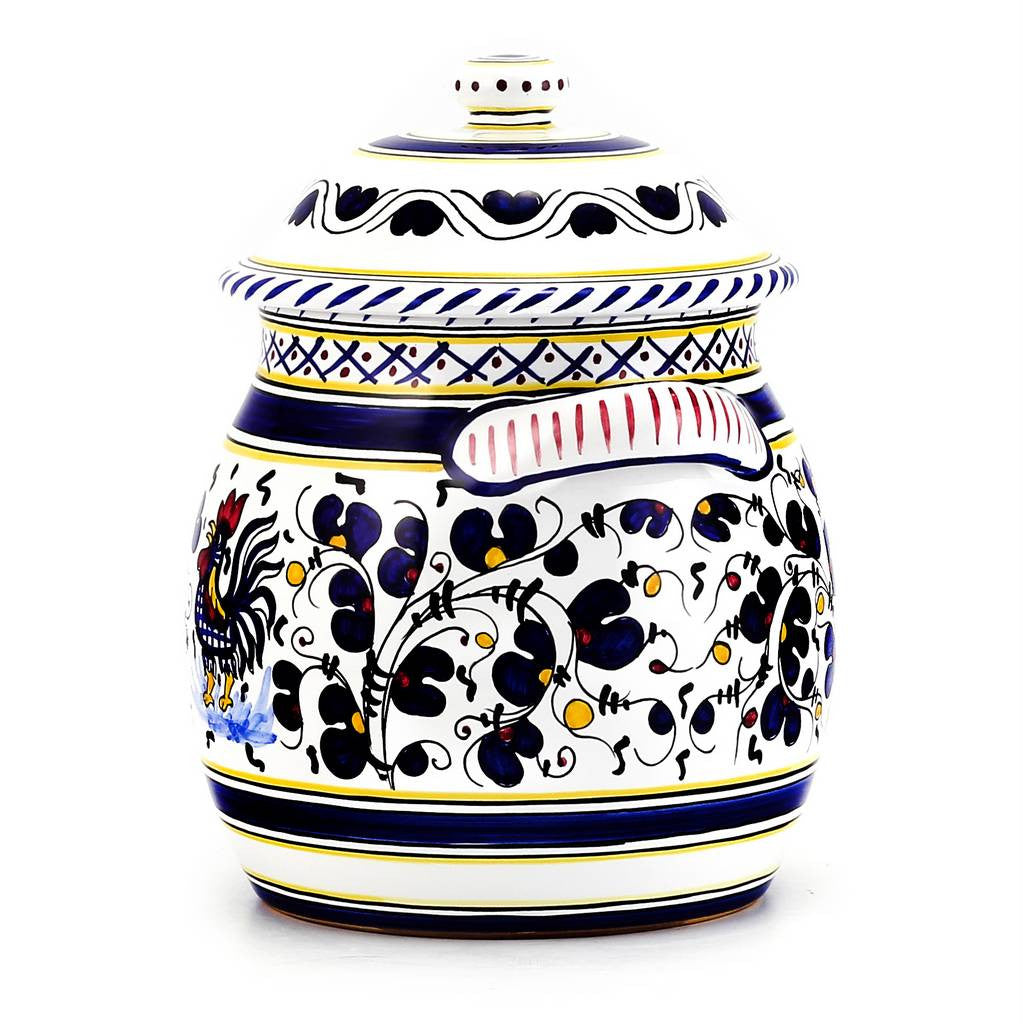 ORVIETO BLUE ROOSTER: Traditional Biscotti Jar - Artistica.com