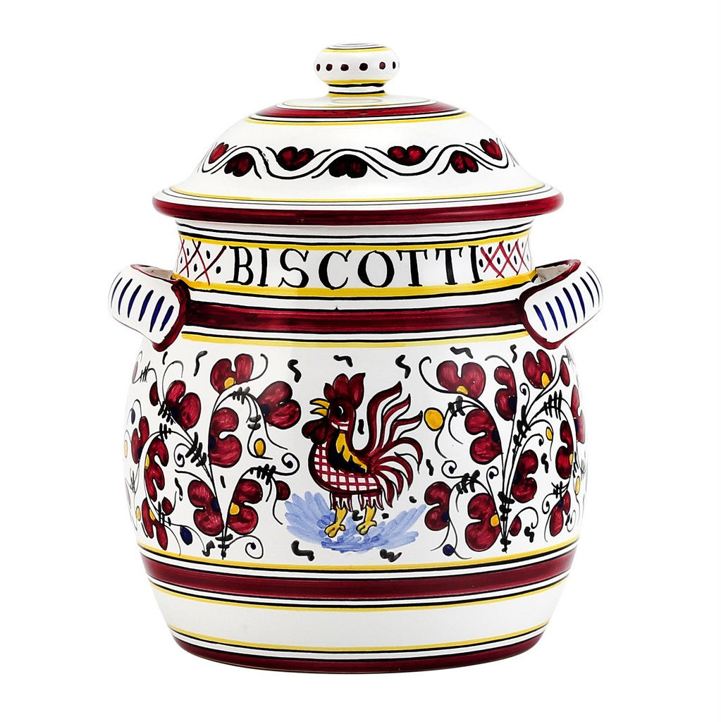 ORVIETO RED ROOSTER: Traditional Biscotti Jar - Artistica.com