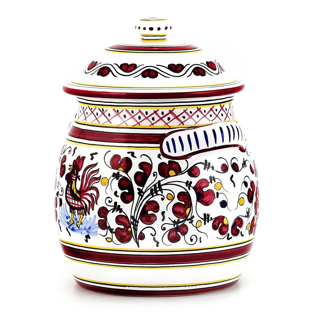 ORVIETO RED ROOSTER: Traditional Biscotti Jar - Artistica.com