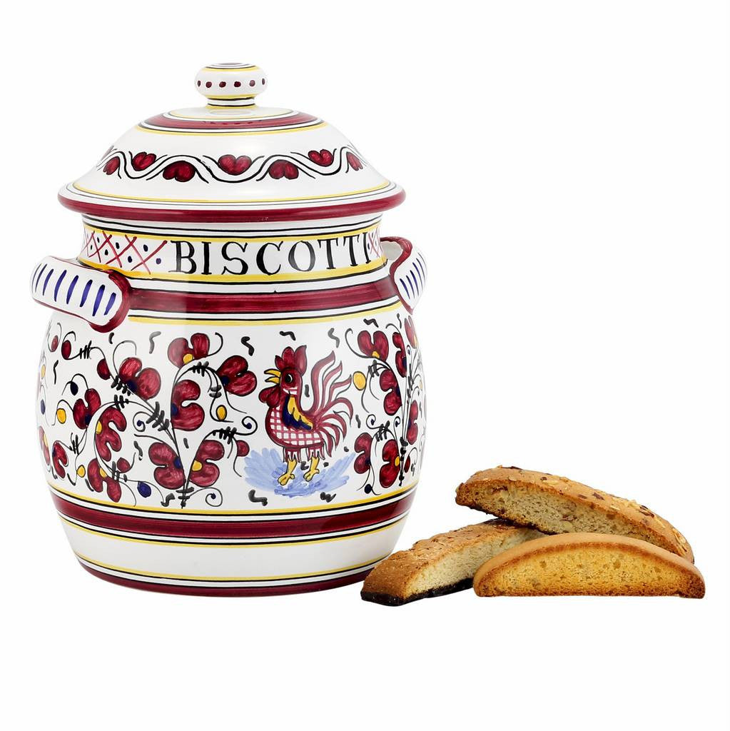 ORVIETO RED ROOSTER: Traditional Biscotti Jar - Artistica.com