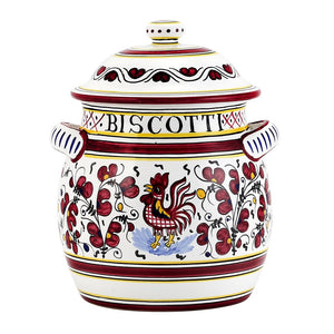 ORVIETO RED ROOSTER: Bundle with Utensil Holder + Biscotti Jar - Artistica.com
