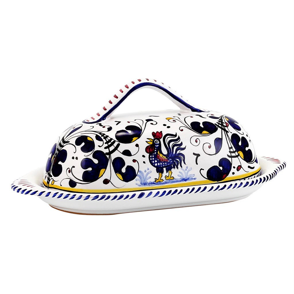 ORVIETO BLUE ROOSTER: Butter Dish with Cover - Artistica.com