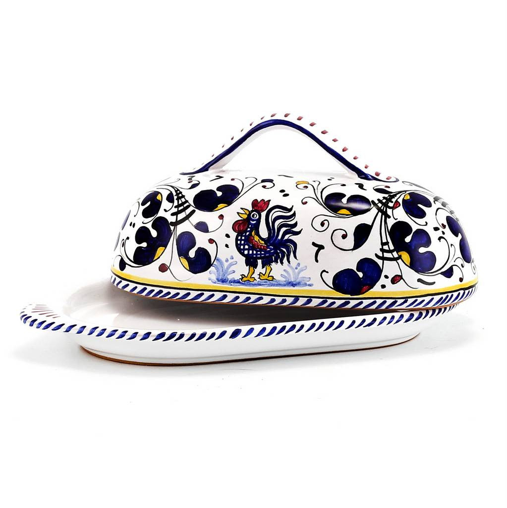 ORVIETO BLUE ROOSTER: Butter Dish with Cover - Artistica.com