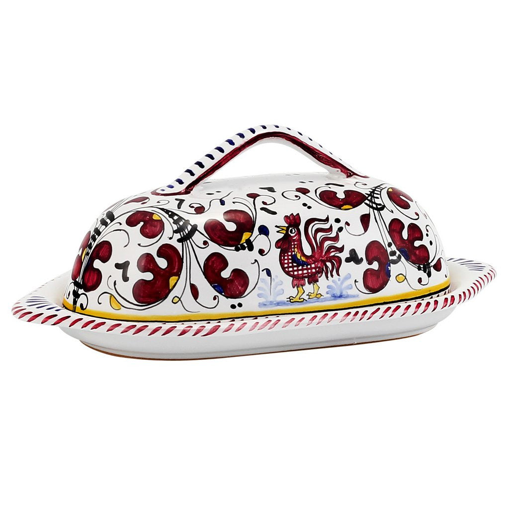 ORVIETO RED ROOSTER: Butter Dish with Cover - Artistica.com