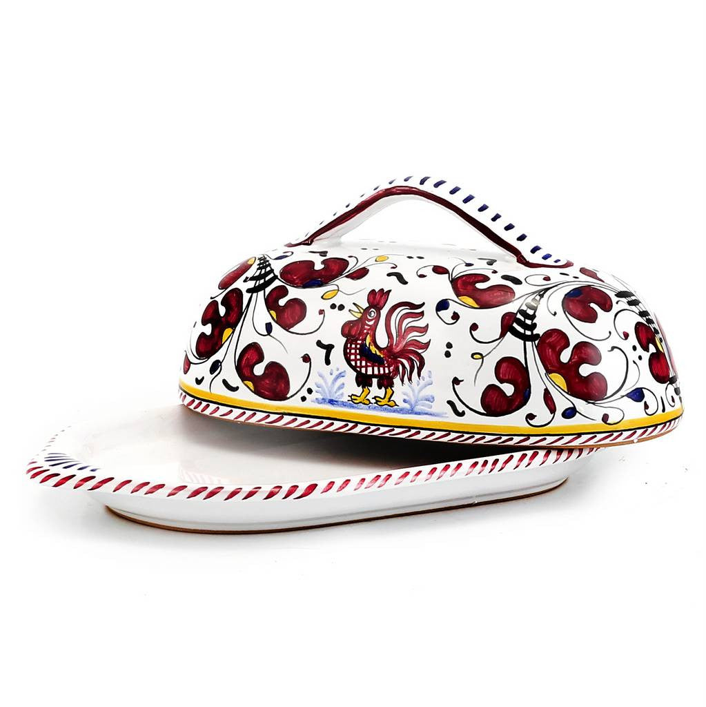 ORVIETO RED ROOSTER: Butter Dish with Cover - Artistica.com
