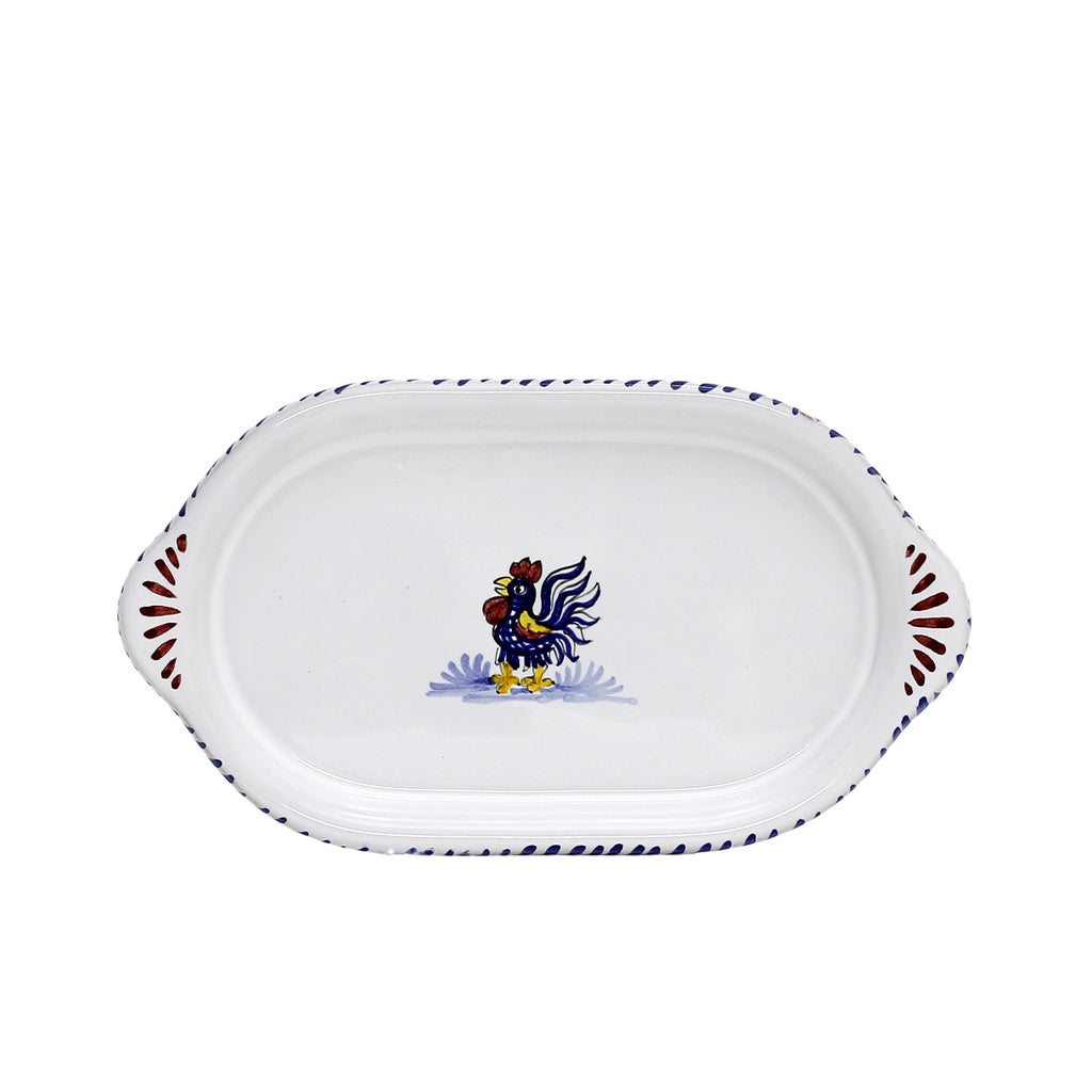 ORVIETO BLUE ROOSTER: Oval/Oblong Small Tray - Artistica.com