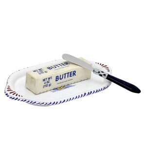 ORVIETO BLUE ROOSTER: Oval Butter Tray + Spreader - Bundle Set