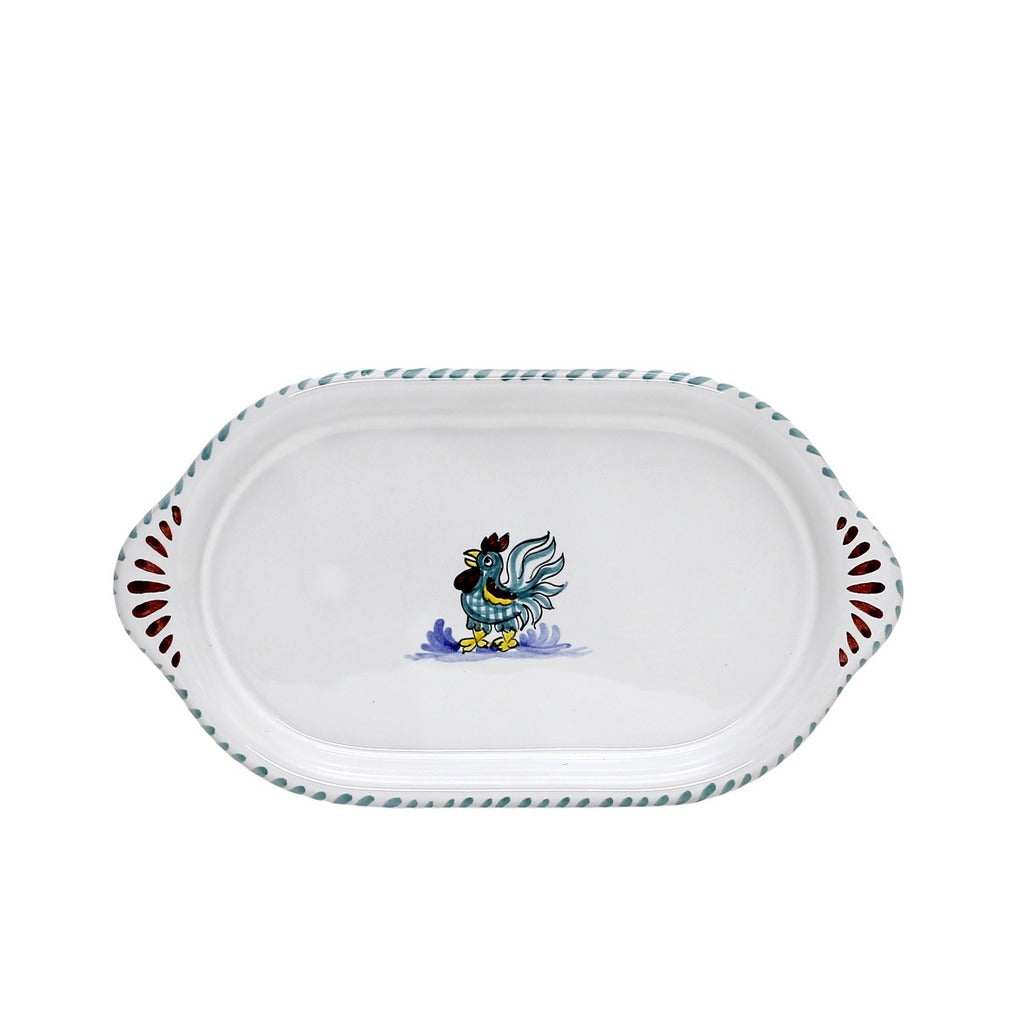 ORVIETO GREEN ROOSTER: Oval/Oblong Small Tray - Artistica.com