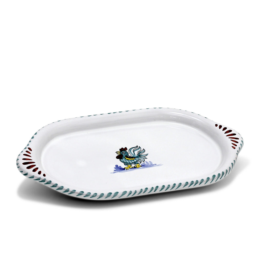 ORVIETO GREEN ROOSTER: Oval/Oblong Small Tray - Artistica.com